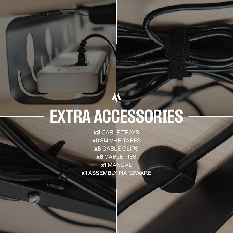 COREMINDED No-Drill Under Desk Cable Management Tray - 2-Pack Wire & Cord Organizer - Standing Desk Cable Management - Power Strip Holder - M - Image 5